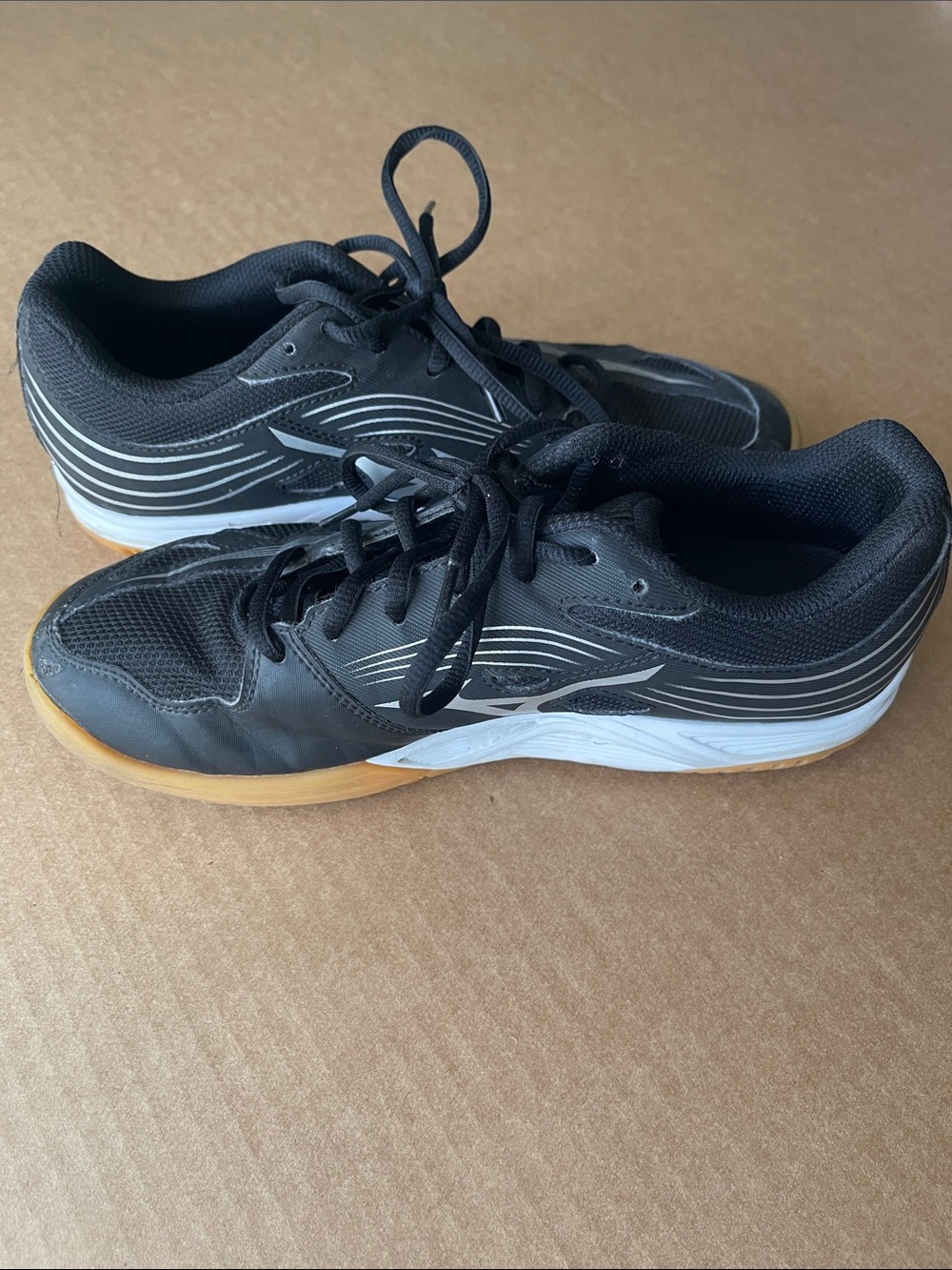 Mizuno Black and White Athletic Sneakers with Gum Outsole